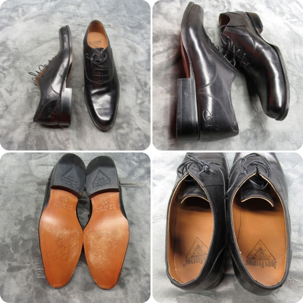 John Fluevog Shoes Men 8.5 Black Leather Oxford Dress Shoes Twin Turbine Formal